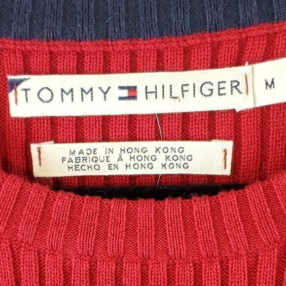 Vintage Y2K Tommy Hilfiger Logo Red Ribbed Long Sleeve 100% Cotton Sweat… - Picture 3 of 16